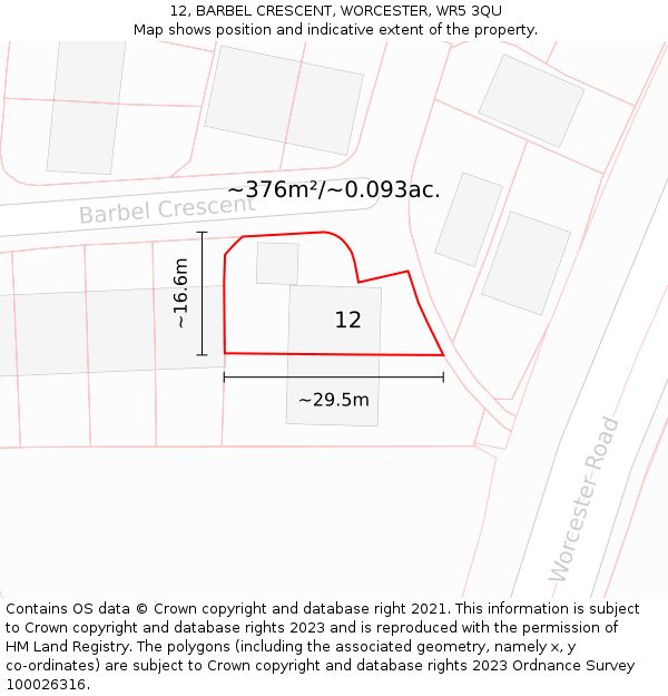 12, BARBEL CRESCENT, WORCESTER, WR5 3QU: Plot and title map