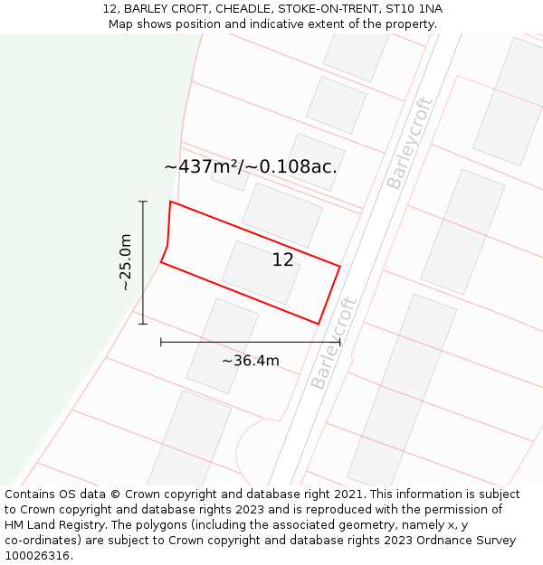 12, BARLEY CROFT, CHEADLE, STOKE-ON-TRENT, ST10 1NA: Plot and title map