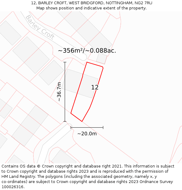 12, BARLEY CROFT, WEST BRIDGFORD, NOTTINGHAM, NG2 7RU: Plot and title map