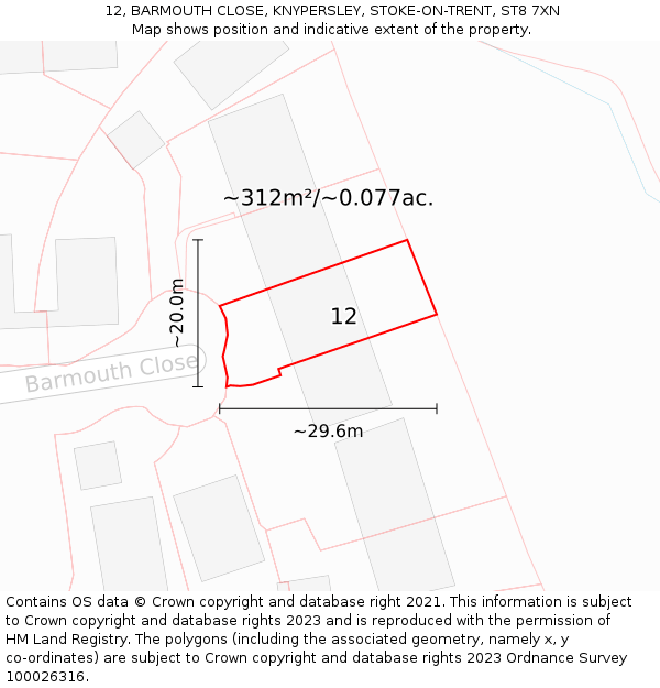 12, BARMOUTH CLOSE, KNYPERSLEY, STOKE-ON-TRENT, ST8 7XN: Plot and title map