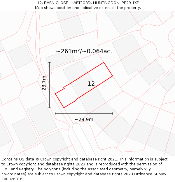 12, BARN CLOSE, HARTFORD, HUNTINGDON, PE29 1XF: Plot and title map