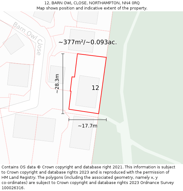 12, BARN OWL CLOSE, NORTHAMPTON, NN4 0RQ: Plot and title map