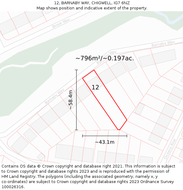 12, BARNABY WAY, CHIGWELL, IG7 6NZ: Plot and title map