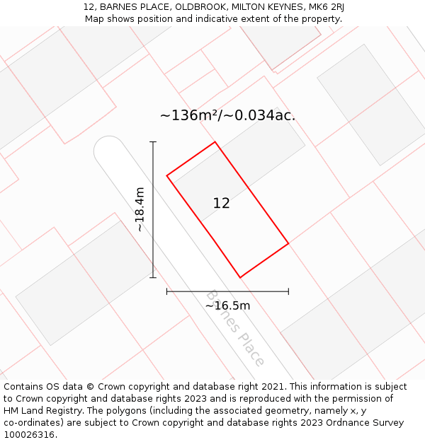 12, BARNES PLACE, OLDBROOK, MILTON KEYNES, MK6 2RJ: Plot and title map