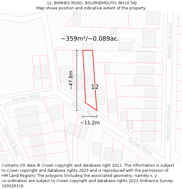 12, BARNES ROAD, BOURNEMOUTH, BH10 5AJ: Plot and title map