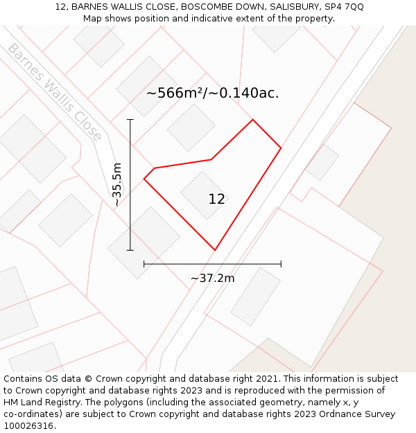 12, BARNES WALLIS CLOSE, BOSCOMBE DOWN, SALISBURY, SP4 7QQ: Plot and title map