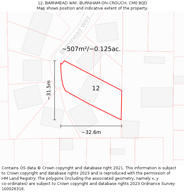 12, BARNMEAD WAY, BURNHAM-ON-CROUCH, CM0 8QD: Plot and title map