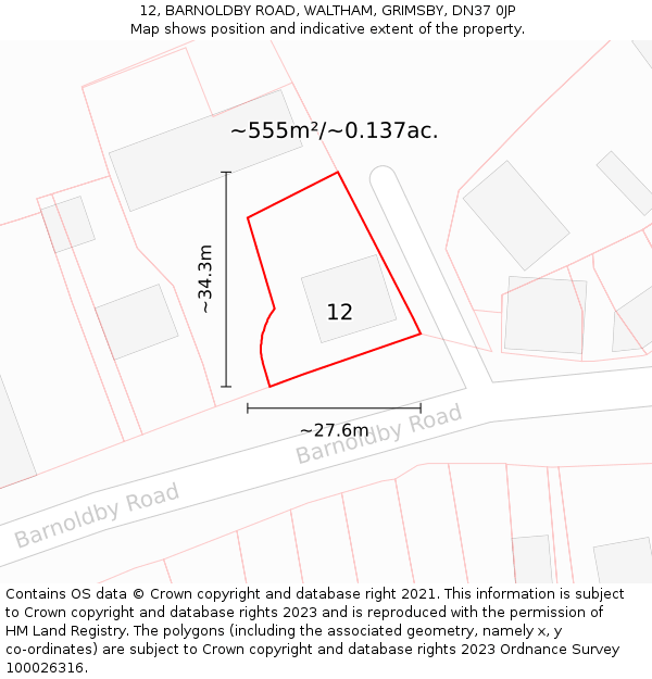 12, BARNOLDBY ROAD, WALTHAM, GRIMSBY, DN37 0JP: Plot and title map