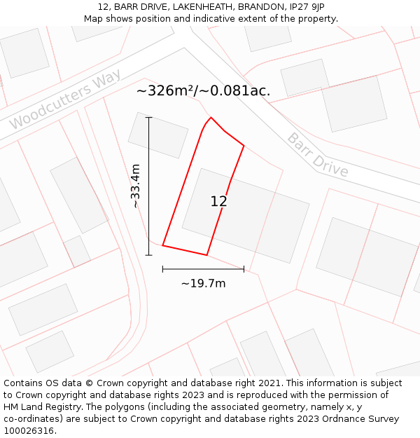 12, BARR DRIVE, LAKENHEATH, BRANDON, IP27 9JP: Plot and title map