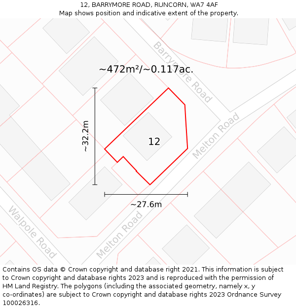 12, BARRYMORE ROAD, RUNCORN, WA7 4AF: Plot and title map