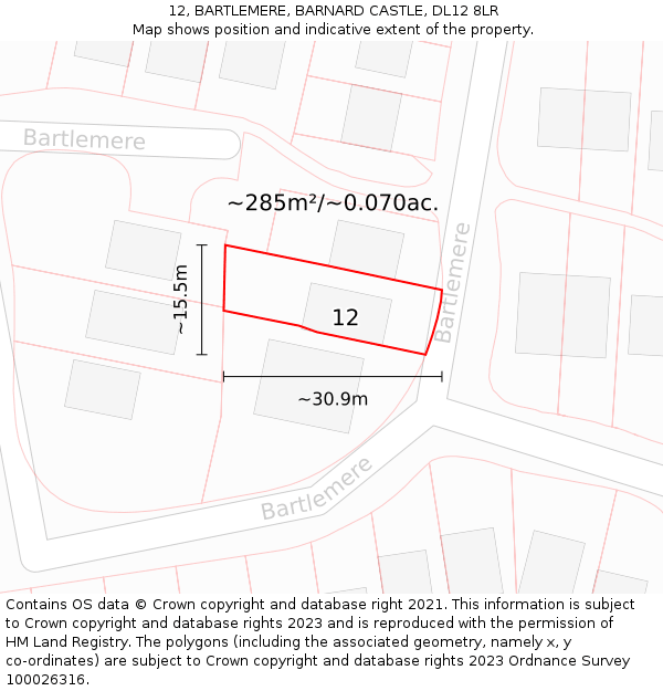 12, BARTLEMERE, BARNARD CASTLE, DL12 8LR: Plot and title map