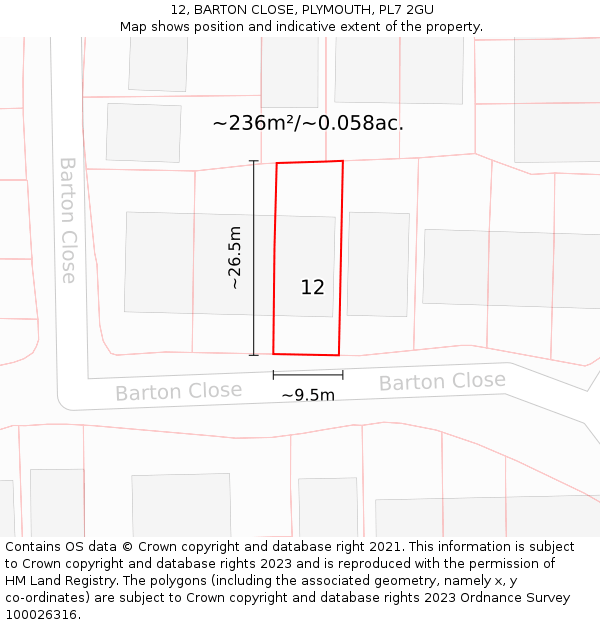 12, BARTON CLOSE, PLYMOUTH, PL7 2GU: Plot and title map
