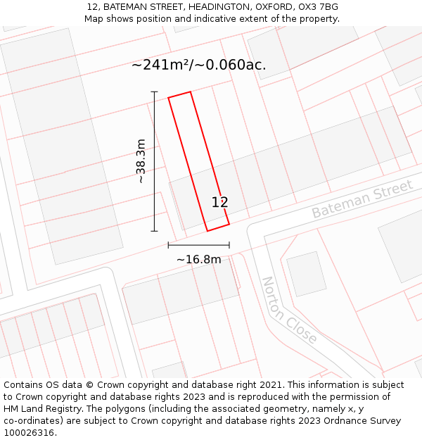 12, BATEMAN STREET, HEADINGTON, OXFORD, OX3 7BG: Plot and title map