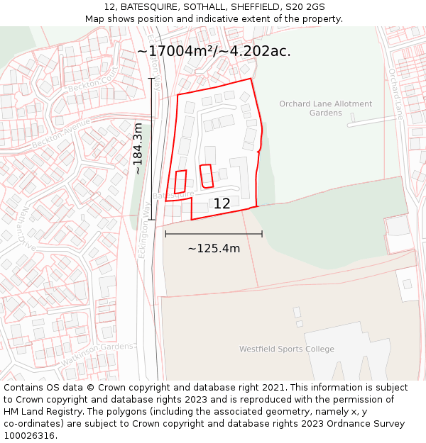 12, BATESQUIRE, SOTHALL, SHEFFIELD, S20 2GS: Plot and title map