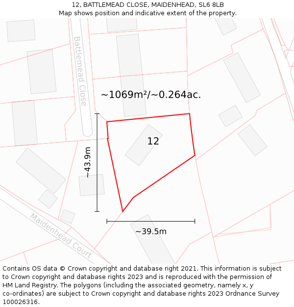 12, BATTLEMEAD CLOSE, MAIDENHEAD, SL6 8LB: Plot and title map