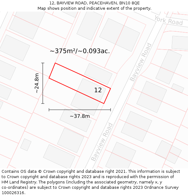 12, BAYVIEW ROAD, PEACEHAVEN, BN10 8QE: Plot and title map