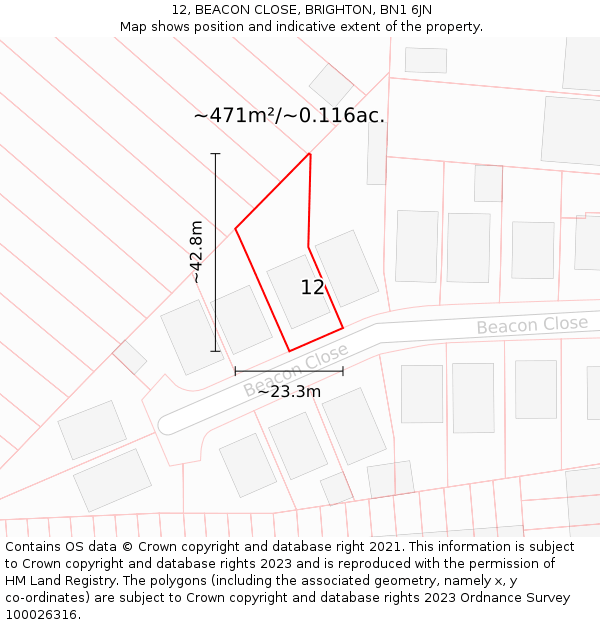 12, BEACON CLOSE, BRIGHTON, BN1 6JN: Plot and title map