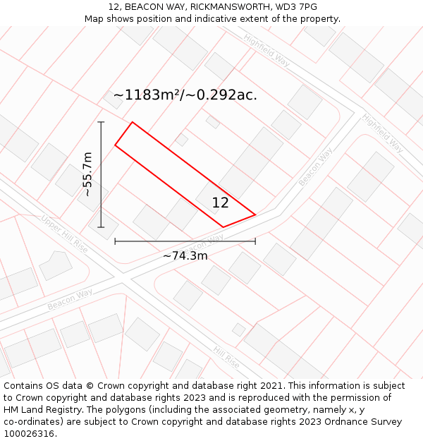 12, BEACON WAY, RICKMANSWORTH, WD3 7PG: Plot and title map