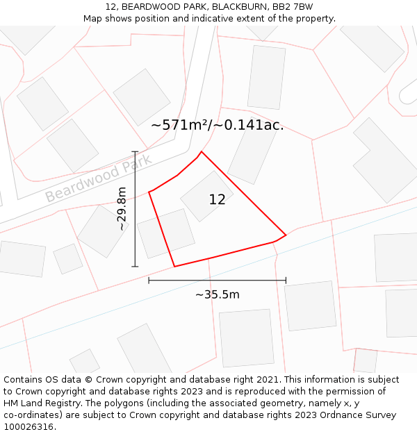 12, BEARDWOOD PARK, BLACKBURN, BB2 7BW: Plot and title map