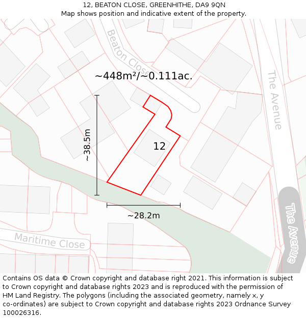 12, BEATON CLOSE, GREENHITHE, DA9 9QN: Plot and title map