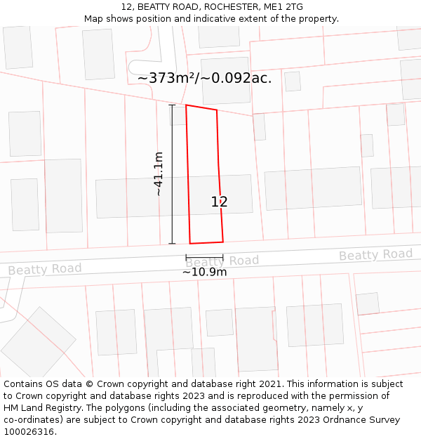 12, BEATTY ROAD, ROCHESTER, ME1 2TG: Plot and title map