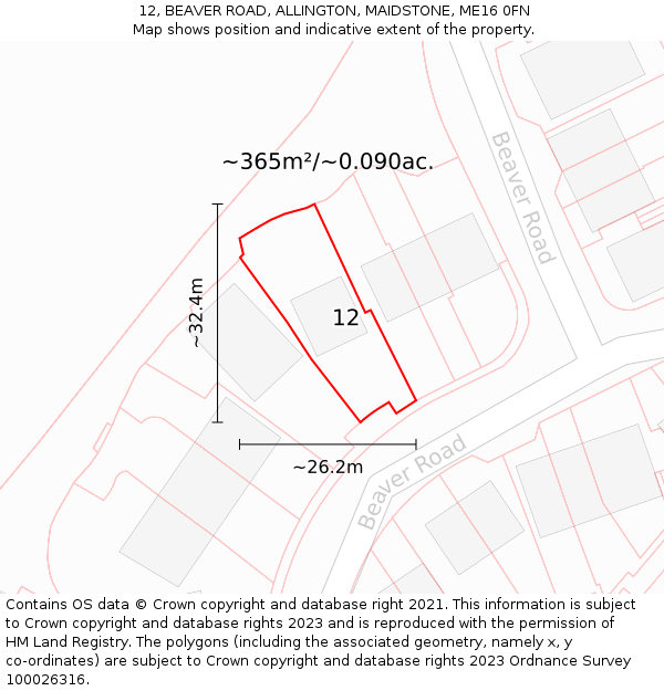 12, BEAVER ROAD, ALLINGTON, MAIDSTONE, ME16 0FN: Plot and title map