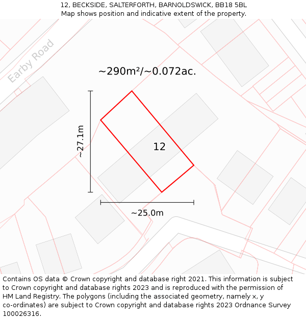 12, BECKSIDE, SALTERFORTH, BARNOLDSWICK, BB18 5BL: Plot and title map