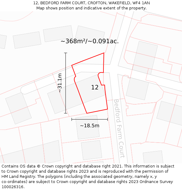 12, BEDFORD FARM COURT, CROFTON, WAKEFIELD, WF4 1AN: Plot and title map