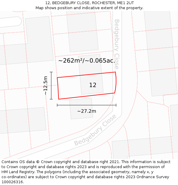 12, BEDGEBURY CLOSE, ROCHESTER, ME1 2UT: Plot and title map