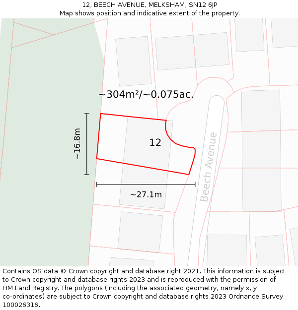 12, BEECH AVENUE, MELKSHAM, SN12 6JP: Plot and title map