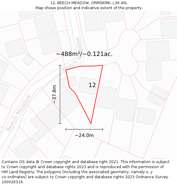 12, BEECH MEADOW, ORMSKIRK, L39 4XL: Plot and title map