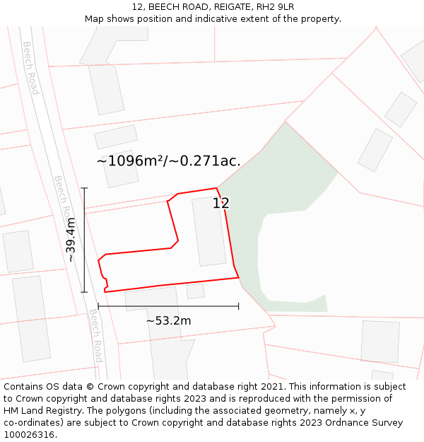 12, BEECH ROAD, REIGATE, RH2 9LR: Plot and title map