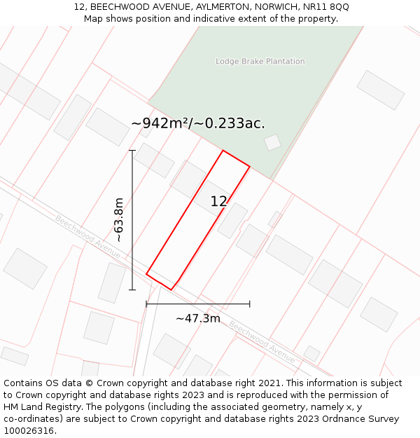 12, BEECHWOOD AVENUE, AYLMERTON, NORWICH, NR11 8QQ: Plot and title map