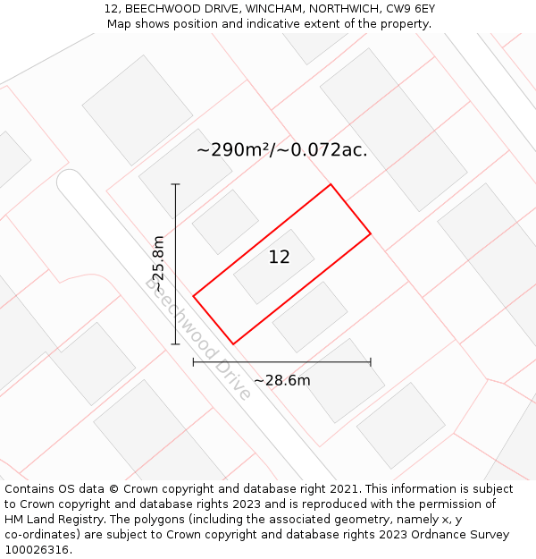 12, BEECHWOOD DRIVE, WINCHAM, NORTHWICH, CW9 6EY: Plot and title map