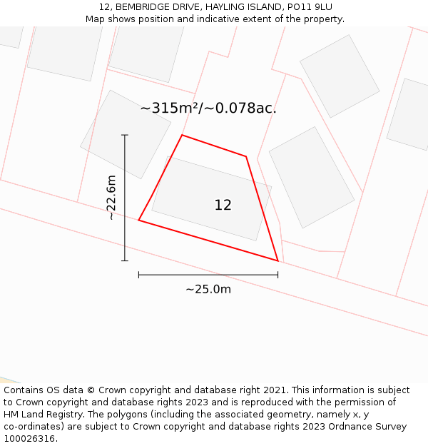 12, BEMBRIDGE DRIVE, HAYLING ISLAND, PO11 9LU: Plot and title map