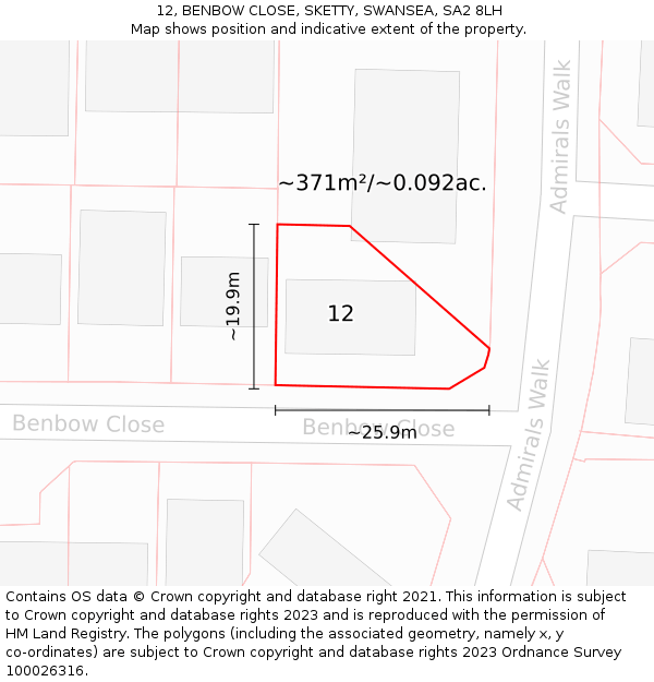 12, BENBOW CLOSE, SKETTY, SWANSEA, SA2 8LH: Plot and title map