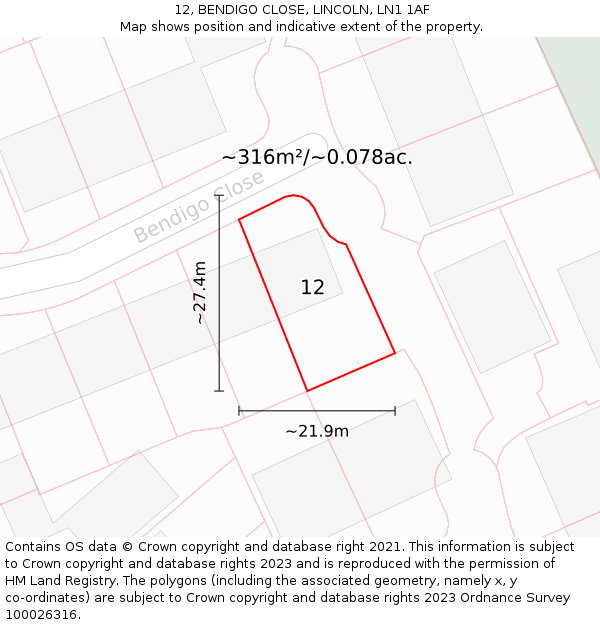 12, BENDIGO CLOSE, LINCOLN, LN1 1AF: Plot and title map