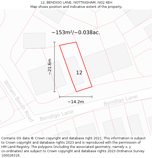 12, BENDIGO LANE, NOTTINGHAM, NG2 4EH: Plot and title map