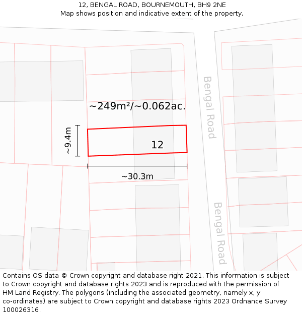 12, BENGAL ROAD, BOURNEMOUTH, BH9 2NE: Plot and title map