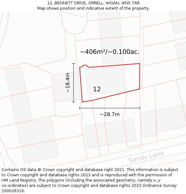 12, BENNETT DRIVE, ORRELL, WIGAN, WN5 7AR: Plot and title map