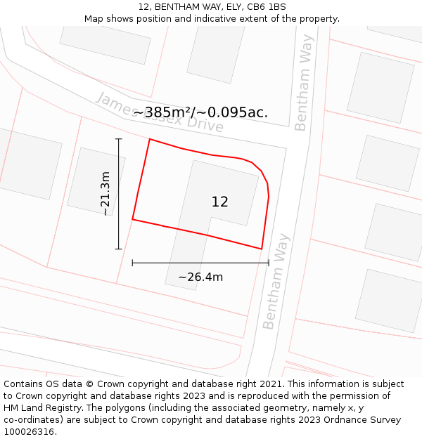 12, BENTHAM WAY, ELY, CB6 1BS: Plot and title map