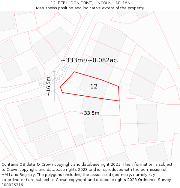 12, BERILLDON DRIVE, LINCOLN, LN1 1AN: Plot and title map