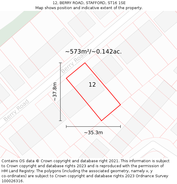 12, BERRY ROAD, STAFFORD, ST16 1SE: Plot and title map