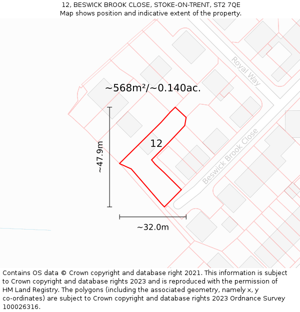 12, BESWICK BROOK CLOSE, STOKE-ON-TRENT, ST2 7QE: Plot and title map