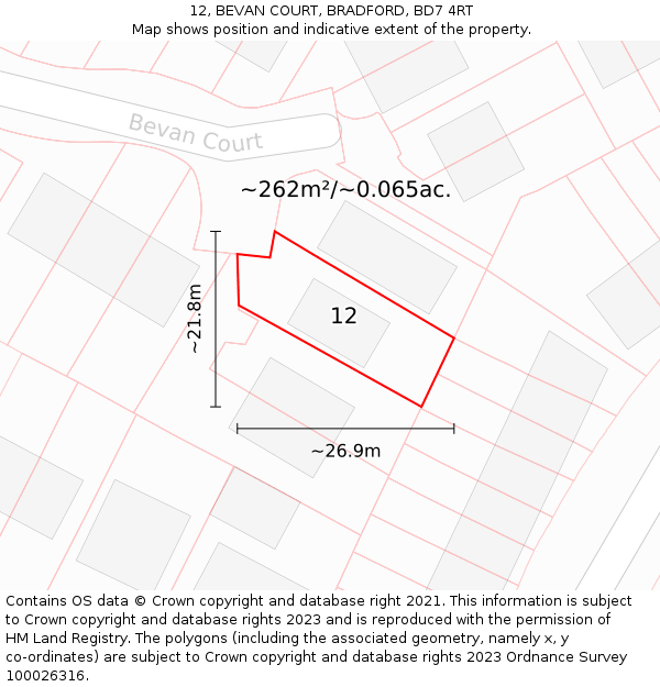 12, BEVAN COURT, BRADFORD, BD7 4RT: Plot and title map