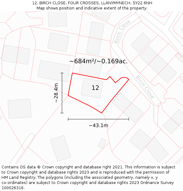 12, BIRCH CLOSE, FOUR CROSSES, LLANYMYNECH, SY22 6NH: Plot and title map