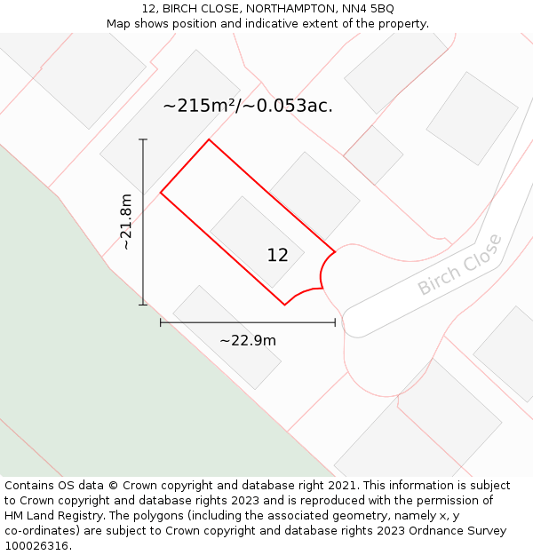 12, BIRCH CLOSE, NORTHAMPTON, NN4 5BQ: Plot and title map