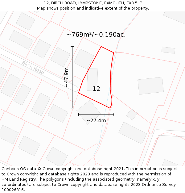 12, BIRCH ROAD, LYMPSTONE, EXMOUTH, EX8 5LB: Plot and title map