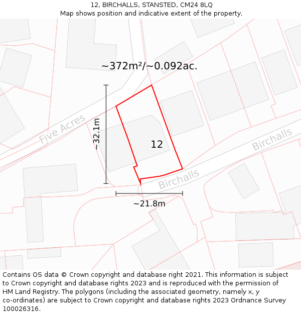 12, BIRCHALLS, STANSTED, CM24 8LQ: Plot and title map