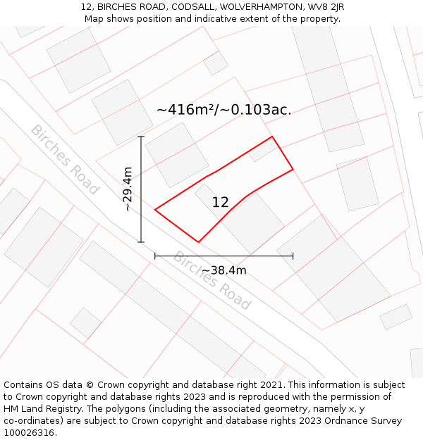 12, BIRCHES ROAD, CODSALL, WOLVERHAMPTON, WV8 2JR: Plot and title map